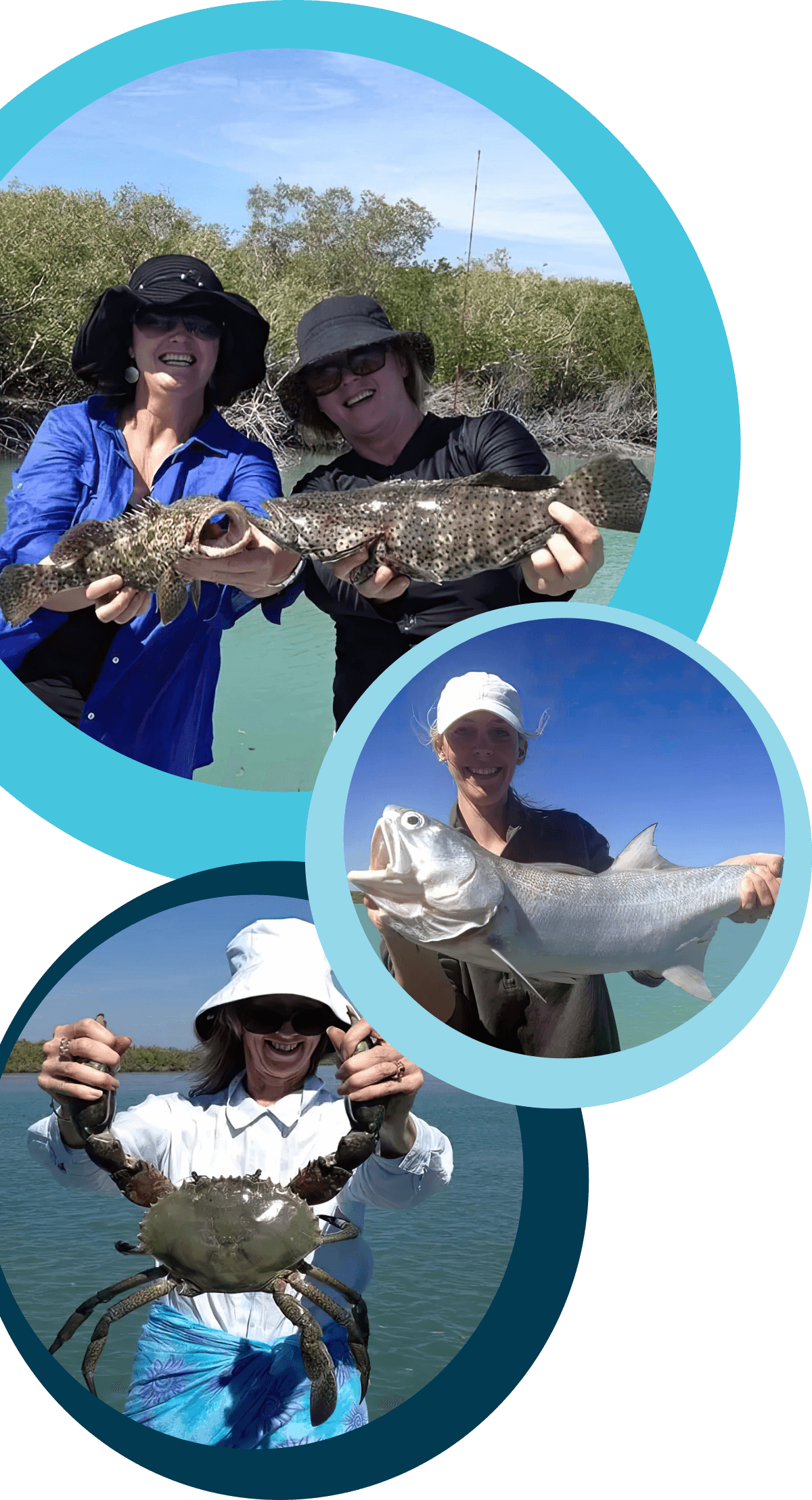 Collage of people creek and estuary fishing in Broome